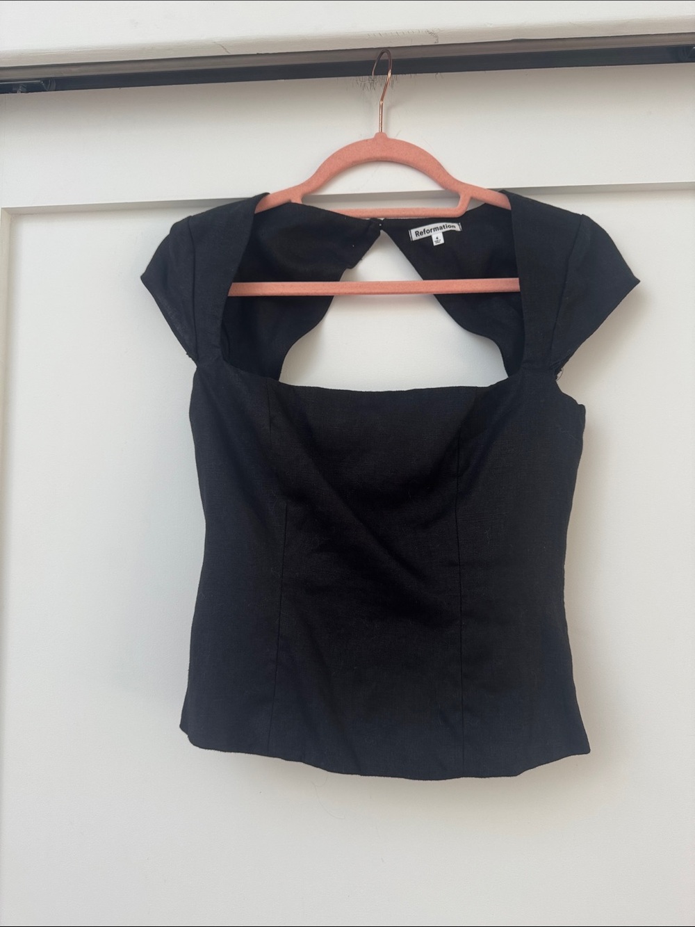 Reformation Black Square-Neck Cap-Sleeve Top